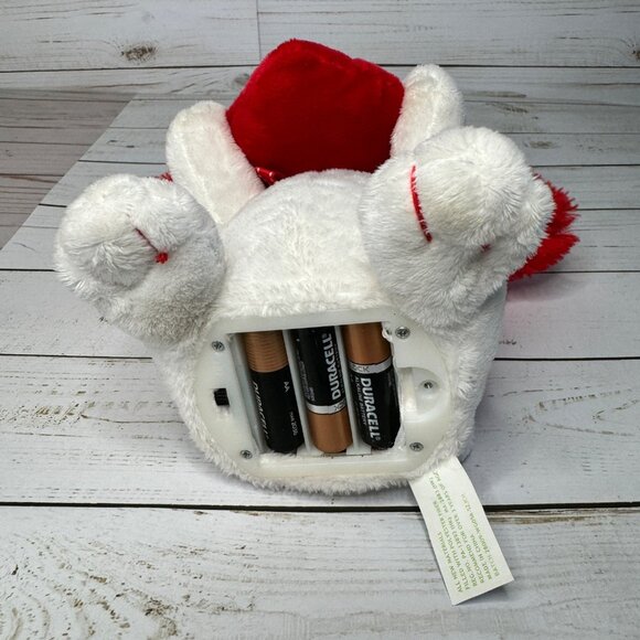 Animatronics Valentines White 8" Plush Puppy Red Ears Heart Sings Be My Girl - Picture 8 of 9